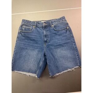 H&M High Waist Denim CutOff Shorts Blue Size 10 Raw Hem Comfort Stretch vacation